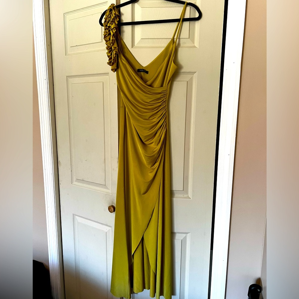 Mustard/lime green ruched front sexy dress
